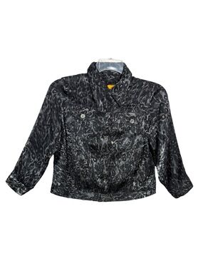 Ruby Rd Petite Animal Print Shimmer Textured Button Front Topper Shirt 8P